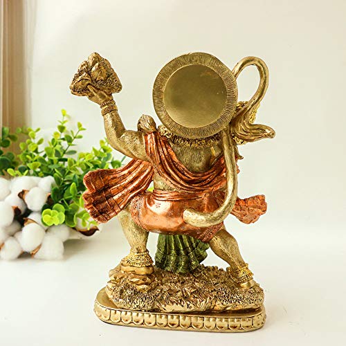 Hindu God Lord Flying Hanuman Statue - India Idol Murti Pooja Sculpture - Gold Indian Buddha Figurine Home Temple Mandir Decor Wedding Gifts Yoga Meditation Altar Kit Spirtitual Gifts For Healing #TOP3