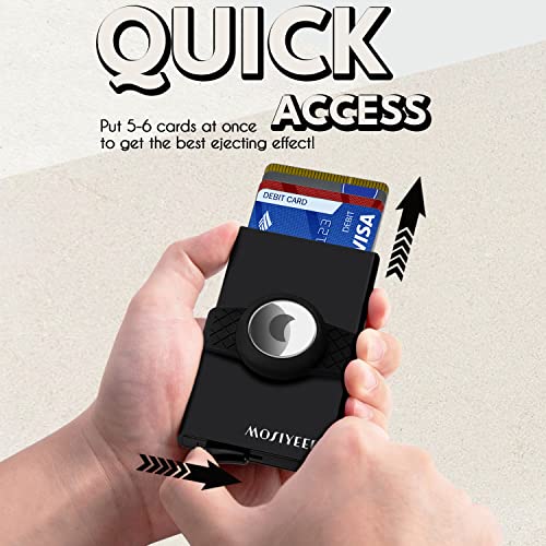 MOSIYEEF Mens Wallet with AirTag Holder - Minimalist Stealth Pop Up Wallet for Men Compatible with Apple AirTag - Slim RFID Metal Wallet with Rubber Bands Holds 10-14 Credit Cards and Cash2