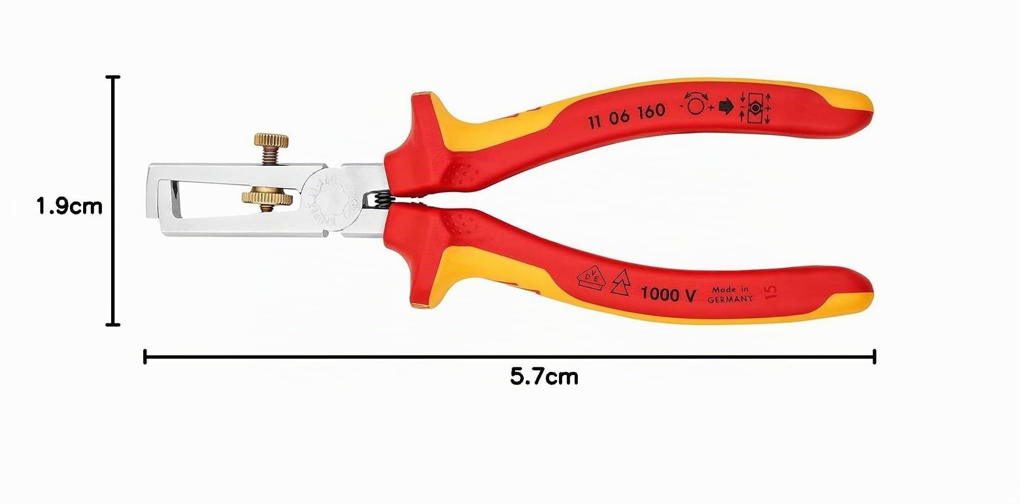 KNIPEX Alicate pelacables Con muelle de apertura universal cromado aislados con fundas multicomponentes, según norma VDE 160 mm, 11 06 160