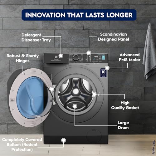 Image of Electrolux 8kg 5 Star Front Load Washing Machine, 3 Year Warranty, AutoSense Technology, Full Load Vapour Wash, Hygienic Care, Woolmark, EcoInverter Motor, UltimateCare 500, EWF8024R5SB, Dark Silver