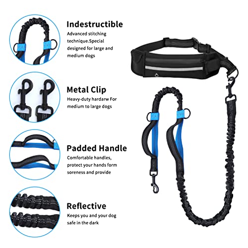 Nobleza Joggingleine für Hunde, freihändige Leine mit Gürteltasche, Handfreie Hundeleine für Laufen mit verstellbarem Hüftgurt Bungee Leine zum handfreien Joggen