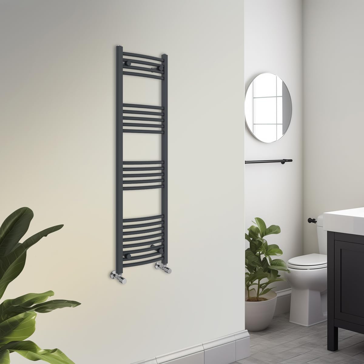 Warmehaus Towel Radiator 1400 x 400mm Grey Contemporary Bathroom Towel Rail - Curved