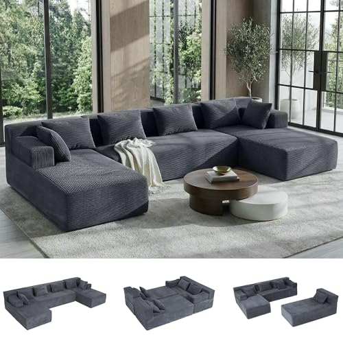 MONVANE 141" U Shaped Cloud Sectional Couch with Chaise Lounge,
