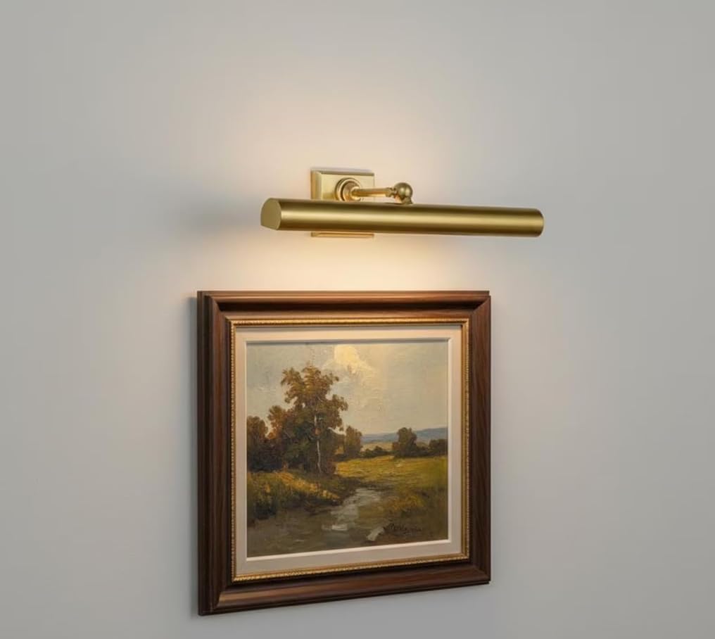 Brass Picture Light Wall Mount for Painting & Artwork – Vintage Adjustable Gallery Light Fixture for Photo Frames, Mirrors & Wall Art, Antique Brass Home Décor Lighting. (Raw Brass, 12 Inches)