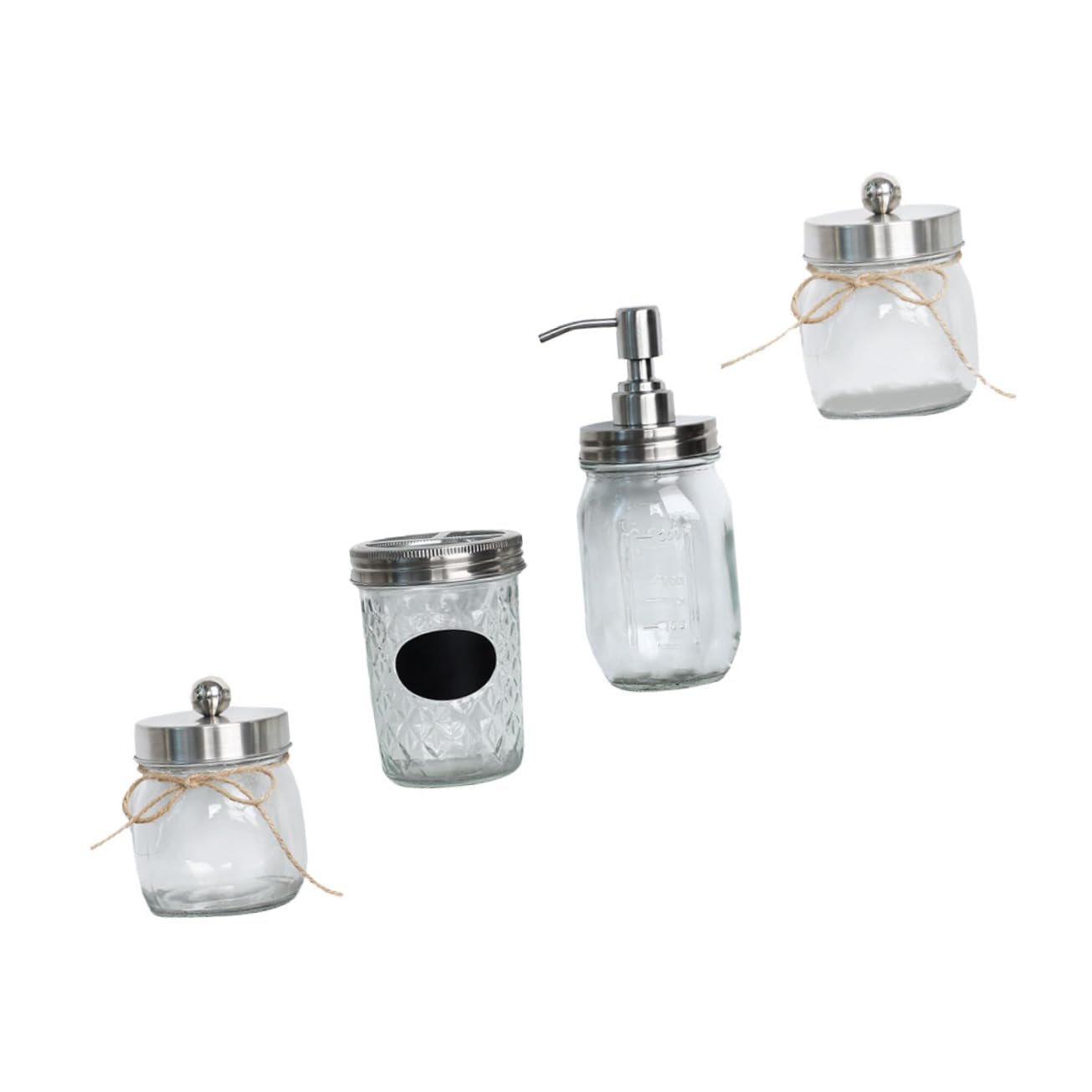 Kit de Accesorios para Baño de Vidrio Plata Botella de Loción y Vaso para Cepillos Adecuado para Uso Hogar y Baño