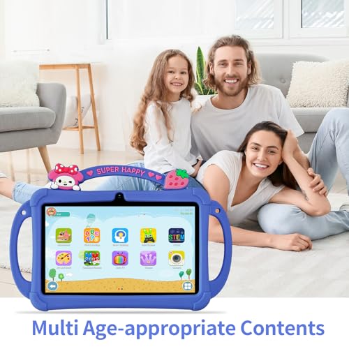 Image of PRITOM 7 inch Android Tablet for Kids,4GB RAM, 32GB ROM Storage,Quad Core Processor,1024x600 IPS Display,Wi-Fi and Bluetooth,Shock-Resistant Protective case, Built-in Parental Controls (Blue)