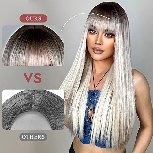 HAIRCUBE Lungo diritto con frange Parrucche per le...