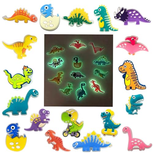 Hilikol 18 Pcs Glow In The Dark Dinosaur Shoe Charms, Dino Shoe Charm for Adults Kawaii Cartoon Dino Cute Accessories Pins
