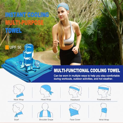 Image of YQXCC 2 Pack Cooling Towels (47 inchx12 inch), Ice Cool Neck Towel, Soft Breathable Microfiber for Yoga, Golf, Gym, Running, Camping & Hot Weather