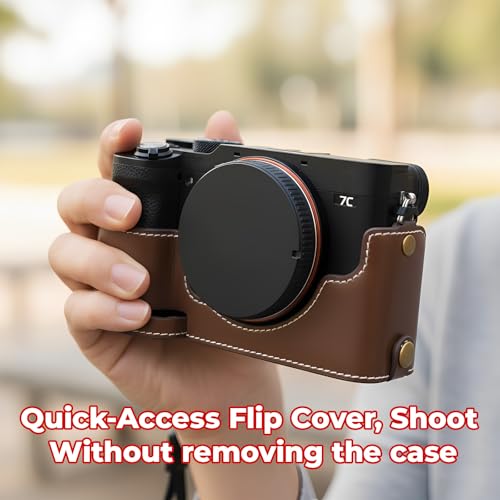 pssped Protective Camera Case Compatible with Sony A7C Camera, Custom Fit PU Leather Half Case with Opening Bottom and Hand Grip Design, Compact Carrying Storage (Coffee) by pssped - Used condition - Image 5