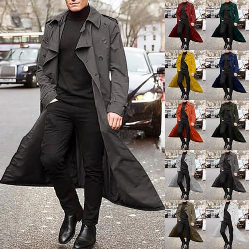 Mens Trench Coat Notch Lapel Slim Fit Double Breasted Long Pea Coat Fall Winter Warm Windbreaker4