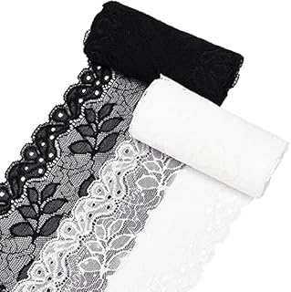 GORGECRAFT 5 Yards Wide Elastic Lace Fabric 4in Wide Floral Lace Ribbon Stretch Tulle Webbing Fabric Trim Lace for DIY Sewing Making Craft Clothes Accessories Gift Wrapping Wedding Party Decoration