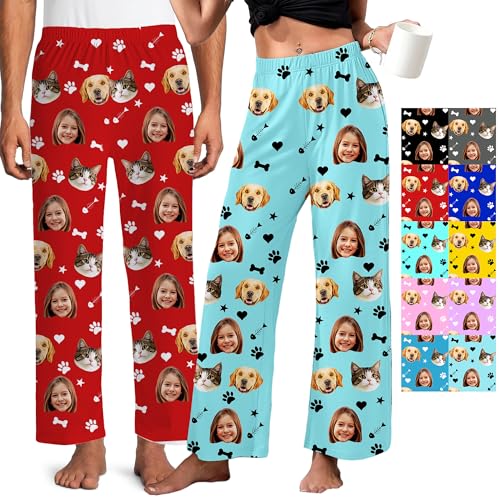Personalized Pajama Pants with Face for Women Men Custom Photo PJ Christmas Bottoms for Her Him