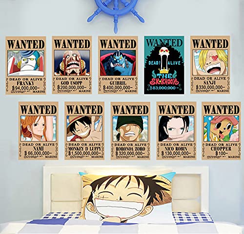 One Piece Wanted Posters, New Edition, Straw Hat Pirates Crew Luffy Chopper Zoro Nami Usopp Sanji Jinbe Franky Brook Robin(10pcs)