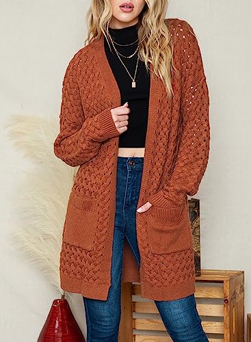 Dokotoo Women's 2025 Fashion Casual Open Front Long Sleeve Chunky Cable Knit Cardigans Sweaters Outerwear Coats with Pockets4