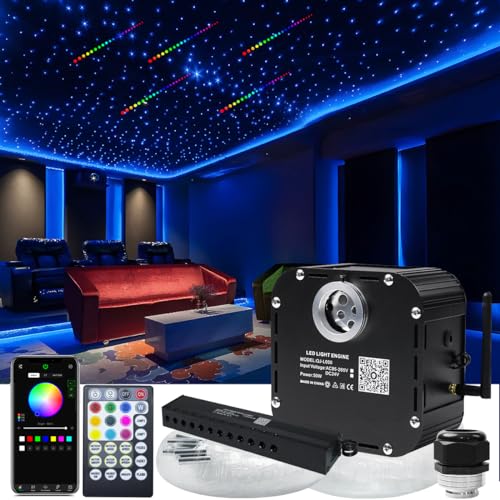 Image of AZIMOM High Brightness 50W Twinkle Fiber Optic Starlight Kits1000pcs*0.03in*16.4ft Fiber Strands, RGB Meteor Shooting Star Sound Activated APP /Remote Control Theater Ceiling Home Shop Roof Decor