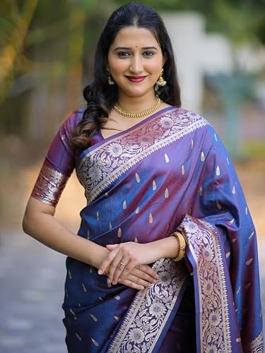Image of SGF11 Women's Kanjivaram Pure Soft Silk Saree For Women Pure Golden Zari With Blouse Piece
