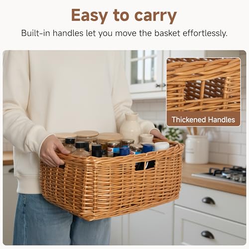 Image of StorageWorks Pantry Baskets, Willow Storage Baskets for Organizing, Shelves, Pantry Organizers and Storage, Light Brown, 16 inchL x 13 inch W x 7 inchH