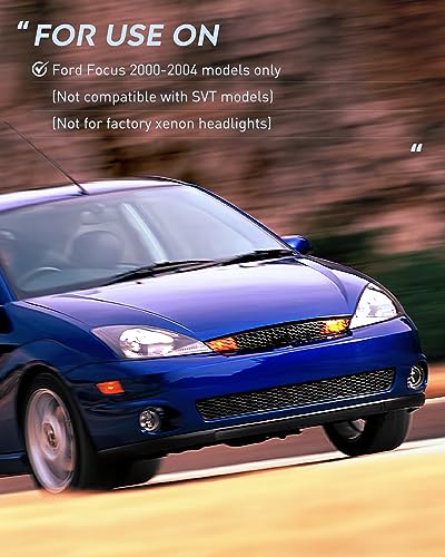 Image of Nilight Headlight Assembly Compatible with 2000 2001 2002 2003 2004 Ford Focus Headlamps Replacement Black Housing Clear Reflector Upgraded Lens Driver and Passenger Side