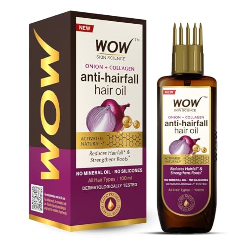 W.OW Skin Science Onion Black Seed Hair Oil - WITH COMB APPLICATOR - Controls Hair Fall - NO Mineral Oil, Silicones, Cooking Oil &amp; Synthetic Fragrance - 100mL