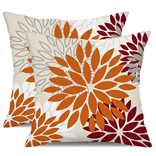 DFXSZ Orange Wine Red Flower Pillow Covers 20x20 Inch Set