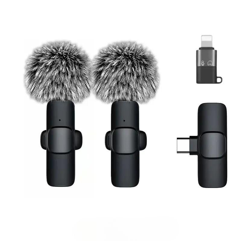 Lavalier Wireless Mike with Furry, Mini Mic for Youtube Wireless Type-C Collar Microphone for Android/IPhone Plug & Play Dual Mic for Vlogging, Singing, Video Recording, Podcasting, Online Teaching