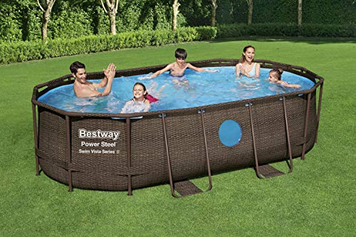 Bestway Power Steel™ Swim Vista Series™ Frame Pool 427 x 250 x 100 cm, Komplett-Set mit Filterpumpe, oval, braune Rattan… – Bild 3