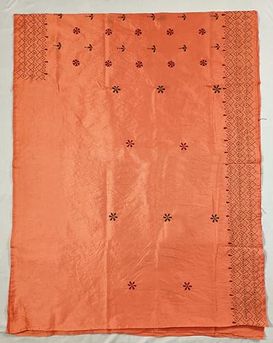 Image of SHRISTI CLOTHINGS Women's Hand Embroidered Cotton Silk Kantha Stitch Saree with Blouse Piece (SB420324 COPPER)
