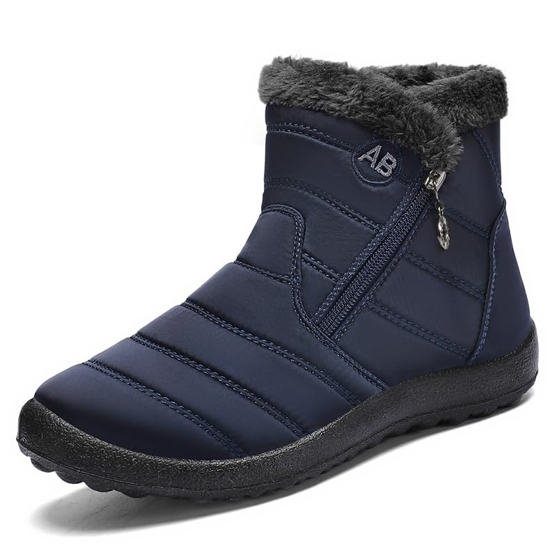 Snow Boots Womens Winter Ankle Boots Ladies Warm Fur Lined Booties Thickening Shoes Zip Flat Walking Boots Outdoor