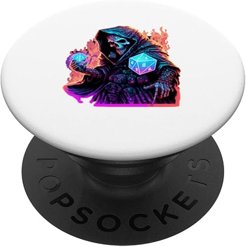 Lich Skull Wizard Synthwave 80s Retro D20 PopSockets PopGrip intercambiable