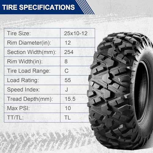 Image of MaxAuto AT25x10-12 ATV UTV Tires, 25x10x12 All Terrain Sport ATV Tires for All Trail Tire, 25 10 12 Mud Sand Off-Road Tire, 6PR Tubeless, 2 Pack