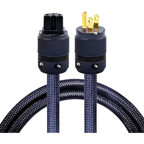 Meamaz 3.28ft/1M Black HiFi Power Cable Two Pole Nylon Braided Ac Power Cord 110v-240v 15A Audio Power Cable Audiophile Copper Power Cord OD 17mm Audiophile High-End AC Power Cable Wire Power Cables Cover