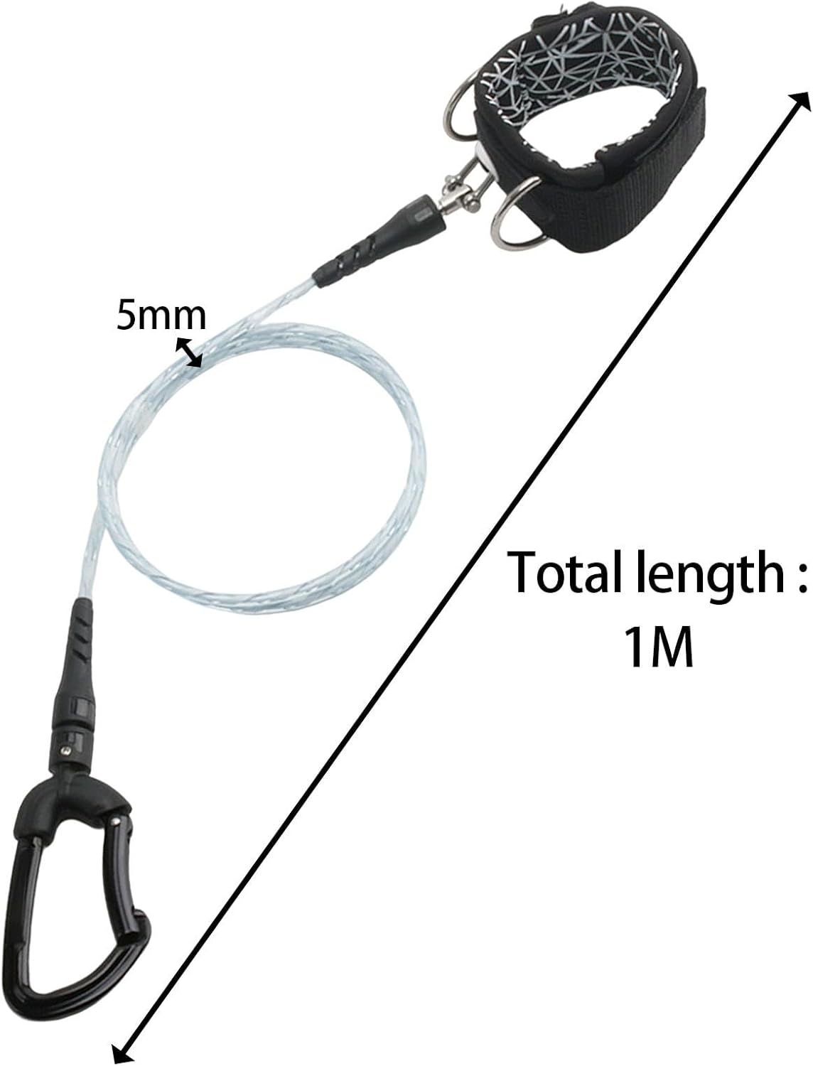 Freediving Lanyard, Diving Rope, Professional with Carabiner Hook Comfortable Scuba Diving Rope, Security Leash for Water Sports Gear