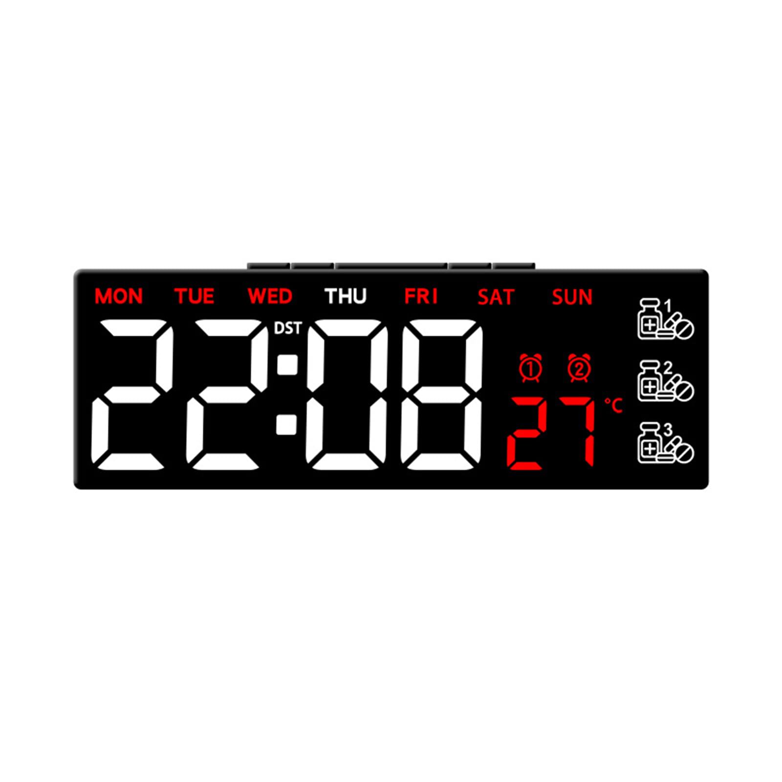 Yrohgkpn Black Shell Red Ligh Multifunctional Digital Led Clock Medication Reminder Device With 2 Alarm And Temperature Display Brightness Led Alarm Clock Pills Reminder