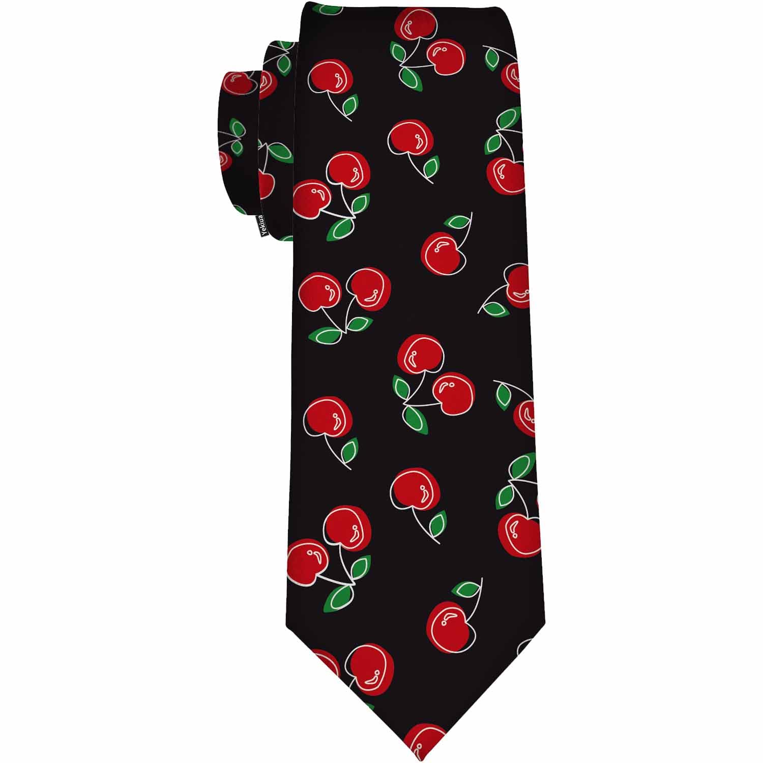 Yekiua Men's Red Cherries Necktie Fruit Cherry Holiday Festival Funny Ties For Formal Occasion Wedding Neck Tie Black, One Size