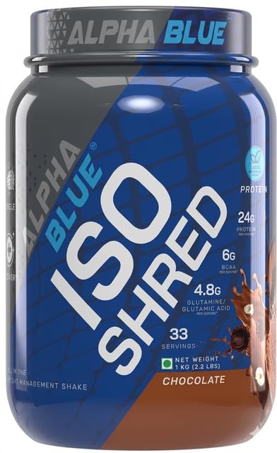 AlphaBlue ISO Shred Whey Protein Isolate (1Kg, 2.2 lbs) – 66 Servings | 24g Protein, 6g BCAA, 4.8g Glutamine | All-in-One Weight Management Shake with L-Carnitine, CLA & Collagen | Low Carb, Sugar-Free (Chocolate )-image-40