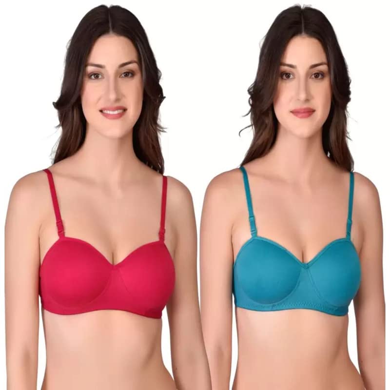 Image of Women's Cotton Lightly Padded Non-Wired T-Shirt Bra Pack of 2 (Reg HC-P2 Multicolor 30)