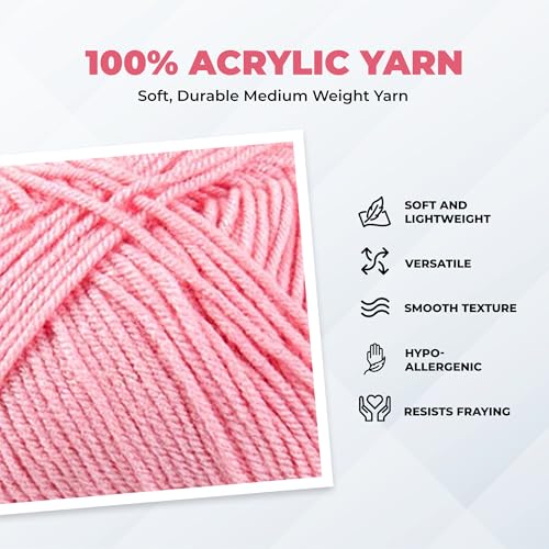 Image of Mary Maxim Maximum Value Acrylic Yarn for Crocheting and Knitting, Soft Worsted Weight Pink Yarn 4, Ideal for Blankets, Sweaters, Hats, and Scarves, 8 oz Skein (474 Yds), Medium Pink - 1 Skein