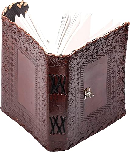Image of Vintage Fashion 7 x 5 Inch Leather Journal Antique Hand Made Offices Diary Paper Notebook with Metal Lock (Brown), 200 Pages