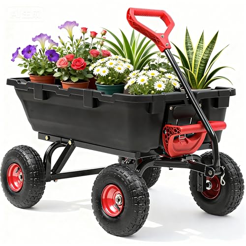 Ultym 800lb Garden Dump Cart, Heavy Duty Wheelbarrow Dump Wagon with 4 Wheels&Quick-Release Dumping,Utility Wagon Carts for Yard,Farm and Garden