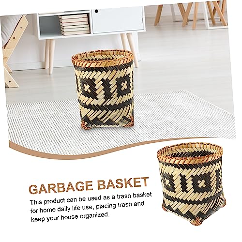 Caneca decorativa de bambú tejida rectangular miniatura 3