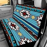 WELLFLYHOM Aztec Print Universal Rear Split Bench Seat Cover for Cars Truck SUV No Headrest Tribal Turquoise Geometric Stripe Design Back Seat Backrest Saddle Blanket Protector Set of 2