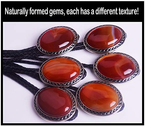 Bolo Tie with Natural Stone Turquoise Stone Style Genuine and Cowhide Rope More Colors (Red Agate)