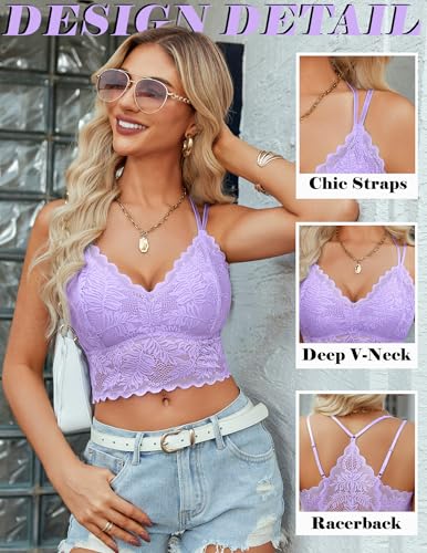 Image of Avidlove Lace Bralette for Women V Neck Camisoles Racerback Adjustable Strap Sexy Crop Tops