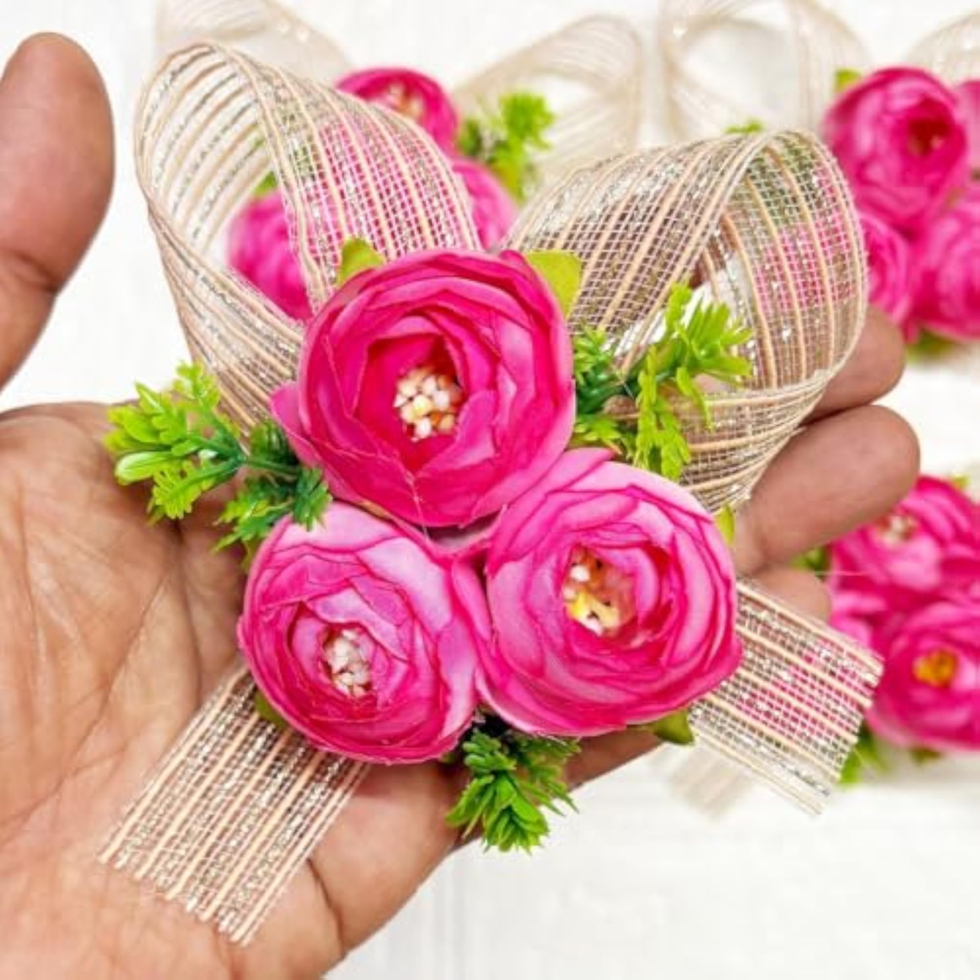 Artificial 3 Peonies Flower Bunch Pack of 6 for Gifting