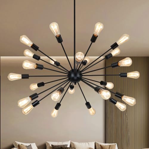 24 Light Black Sputnik Chandeliers, Modern Farmhouse Chandeliers for Dining