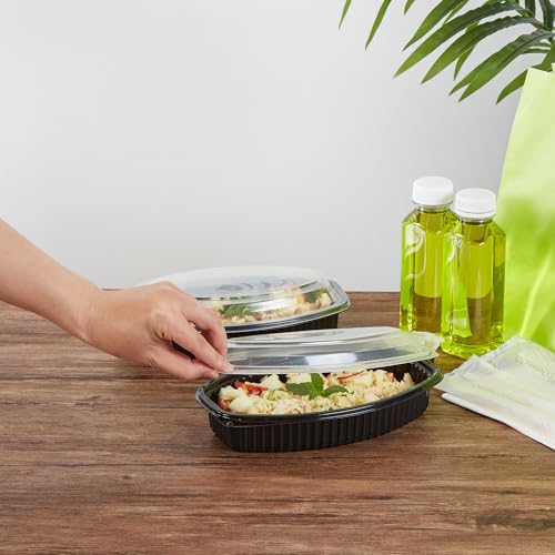 Image of Restaurantware-RW Base 24 Ounce Meal Prep Containers, 100 Microwavable To Go Containers With Lids - Disposable, Freezable, Black Plastic Oval Food Containers, Pack Hot And Cold Food, For Takeaway