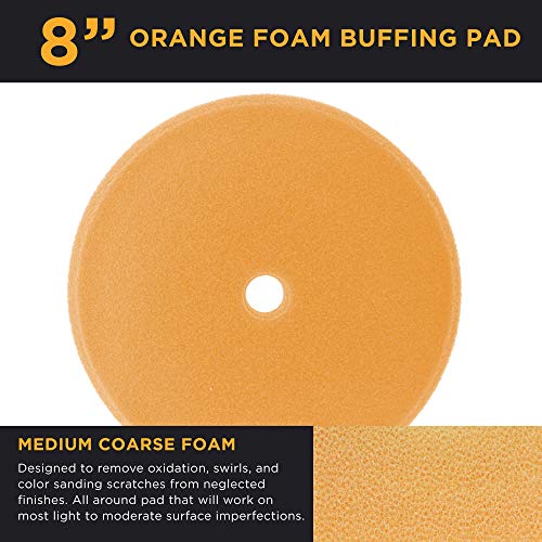 Image of TCP Global 8 inch Orange Coarse Foam Buffing Pad & 7 inch Flexible Edge Hook and Loop Backing Pad, 5 /8 inch