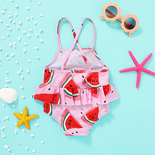 Baby Girl Watermelon Bathing Suit Dinosaur Lemon Backless Infant Swimsuit Halter Ruffle Swimwear3