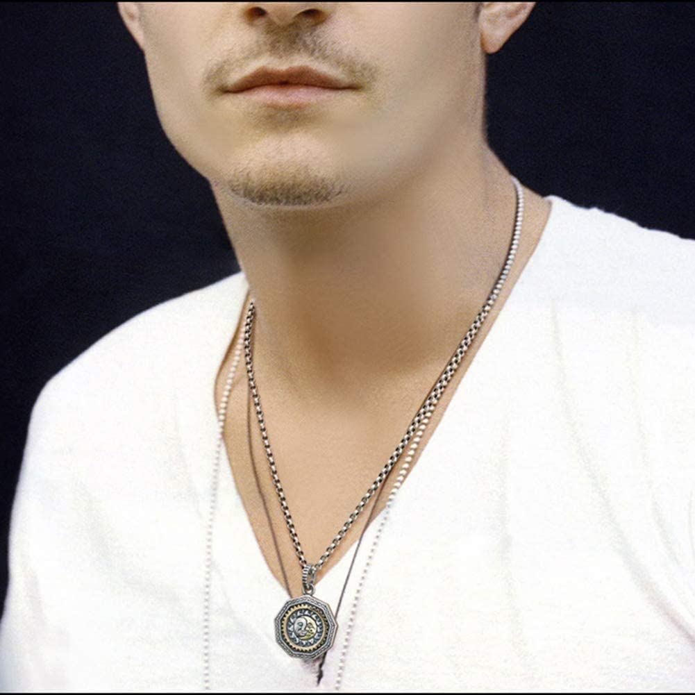 MILEVO Collar con Colgante, Collar de Plata de Ley 925 for Hombre, Collar con Colgante de joyería, Collar Negro for Hombres y niños con Longitud de Cuerda de Cuero, Cadena de Plata de 27,6 Pulgadas